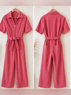 & Other Stories Women's Pink Zip-Front Utility Jumpsuit with Belt